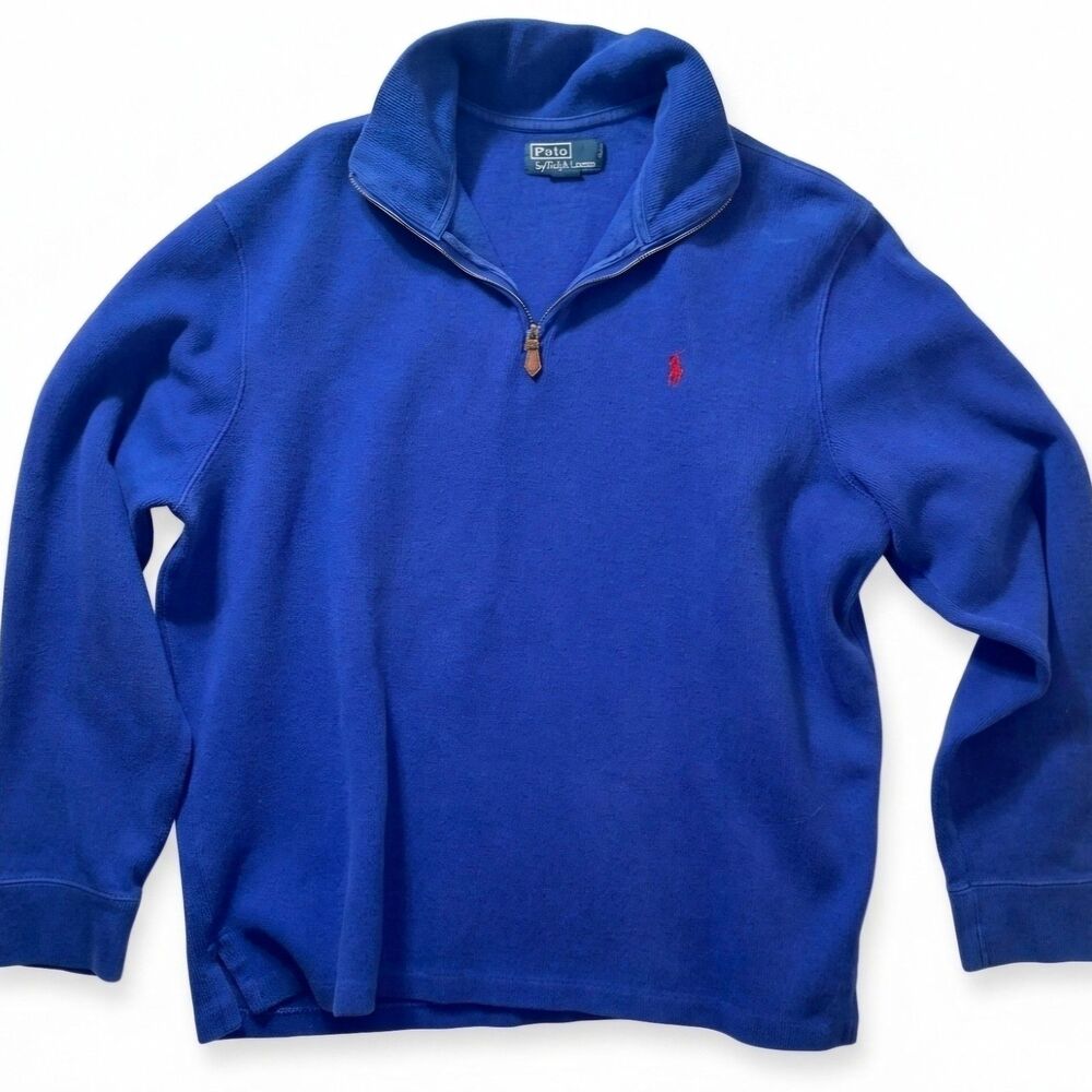 Polo by Ralph Lauren Mens XL Blue 1/4 Zip Pullover Sweater Red Pony Cotton VGUC